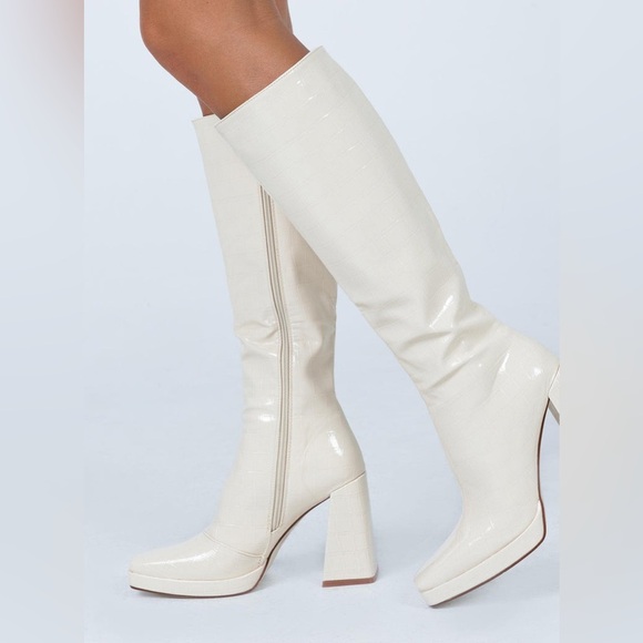 Princess Polly Cream Heeled Boots - Picture 1 of 10